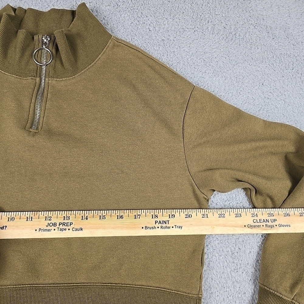 Divided Top Womens Green 1/4 Zip Long Sleeve Cropped Sweatshirt Soft Fleece Sz S - Picture 6 of 9